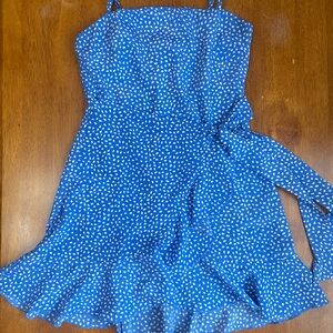 Blue Ruffled Wrap Sundress with Tie Front